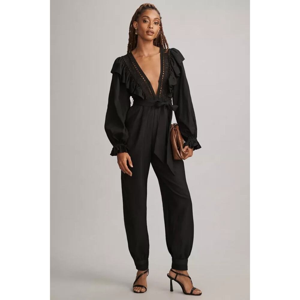 FARM Rio x Anthropologie Black Laces & Ruffles Jumpsuit Small NWT $250